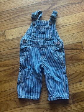 OshKosh B'gosh Navy and White Striped Relaxed Jeans Overalls 6 Months
